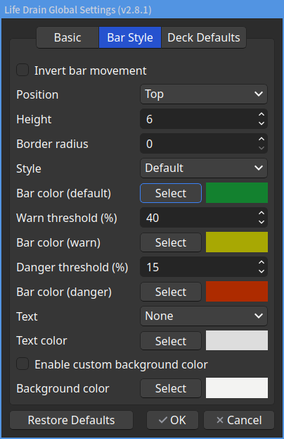 Global Settings - Bar Style